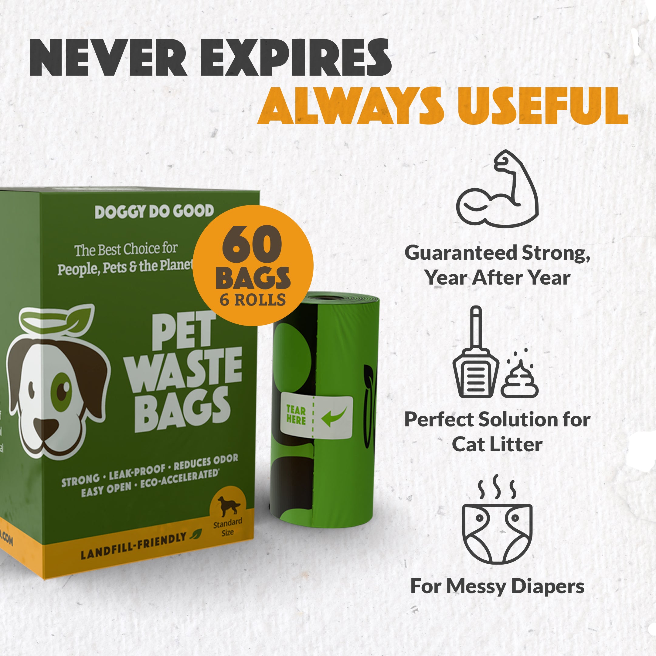 Landfill-Friendly Pet Waste Bags - 60 Bags