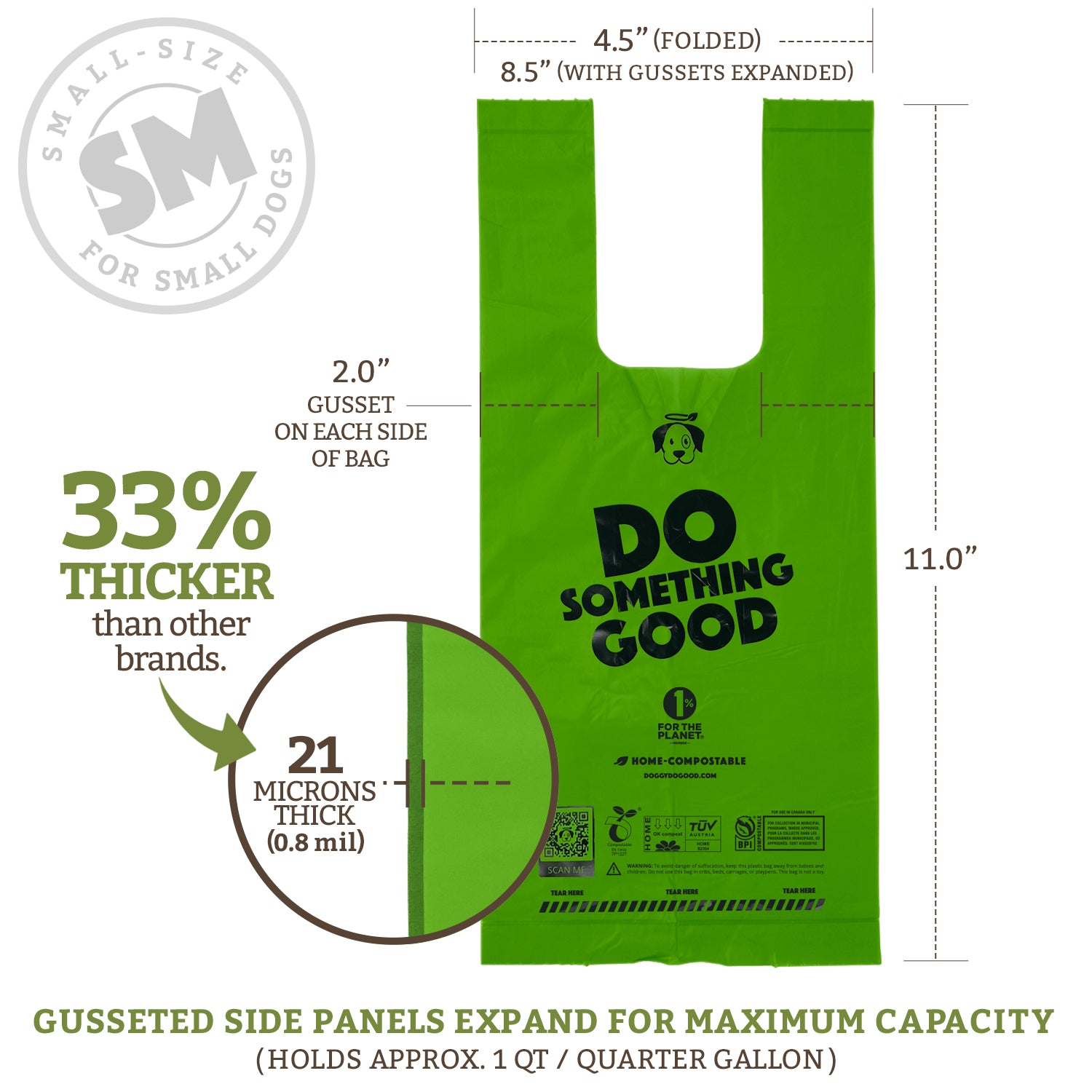 Home Compostable Small Rolled Handle Bags (180 Bags)