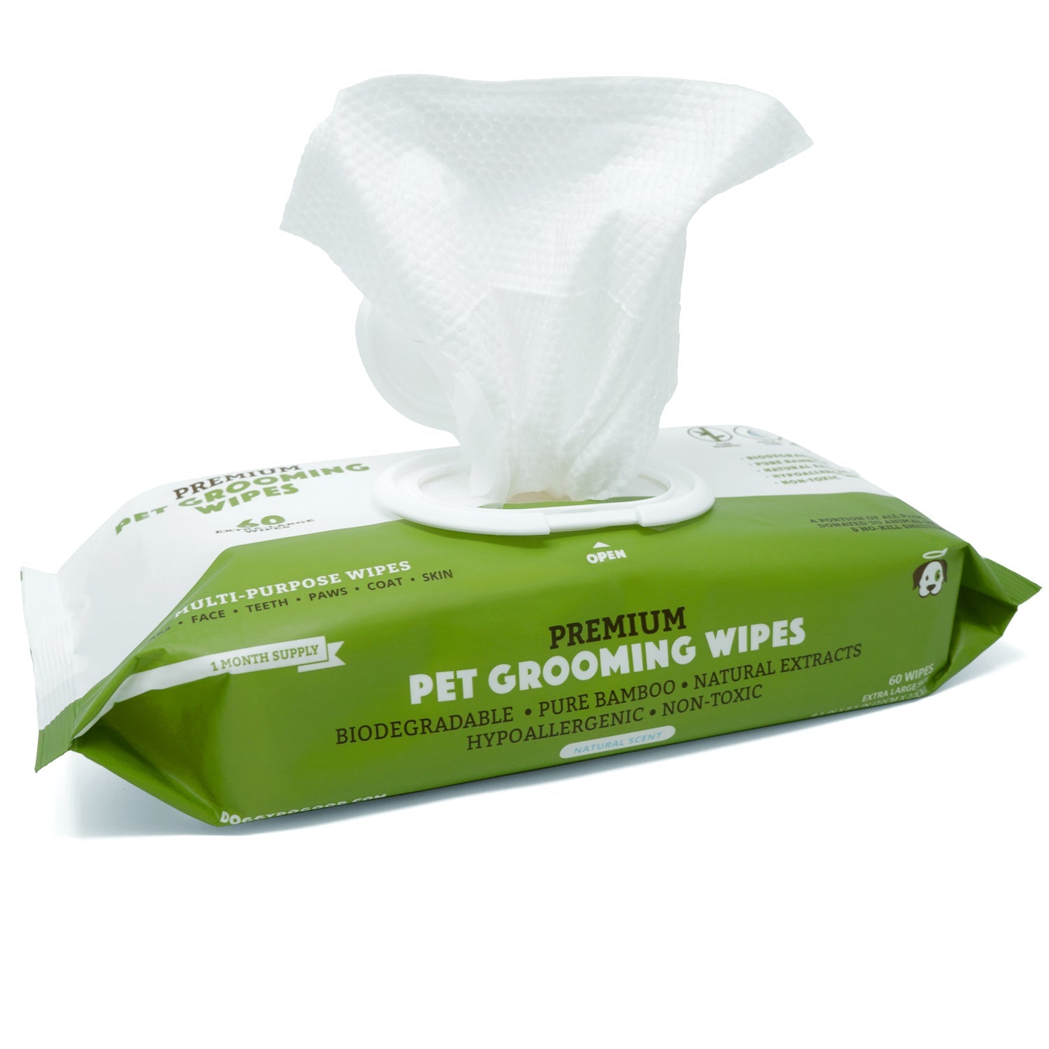 Biodegradable Grooming Wipes Natural Scent 60 Wipes