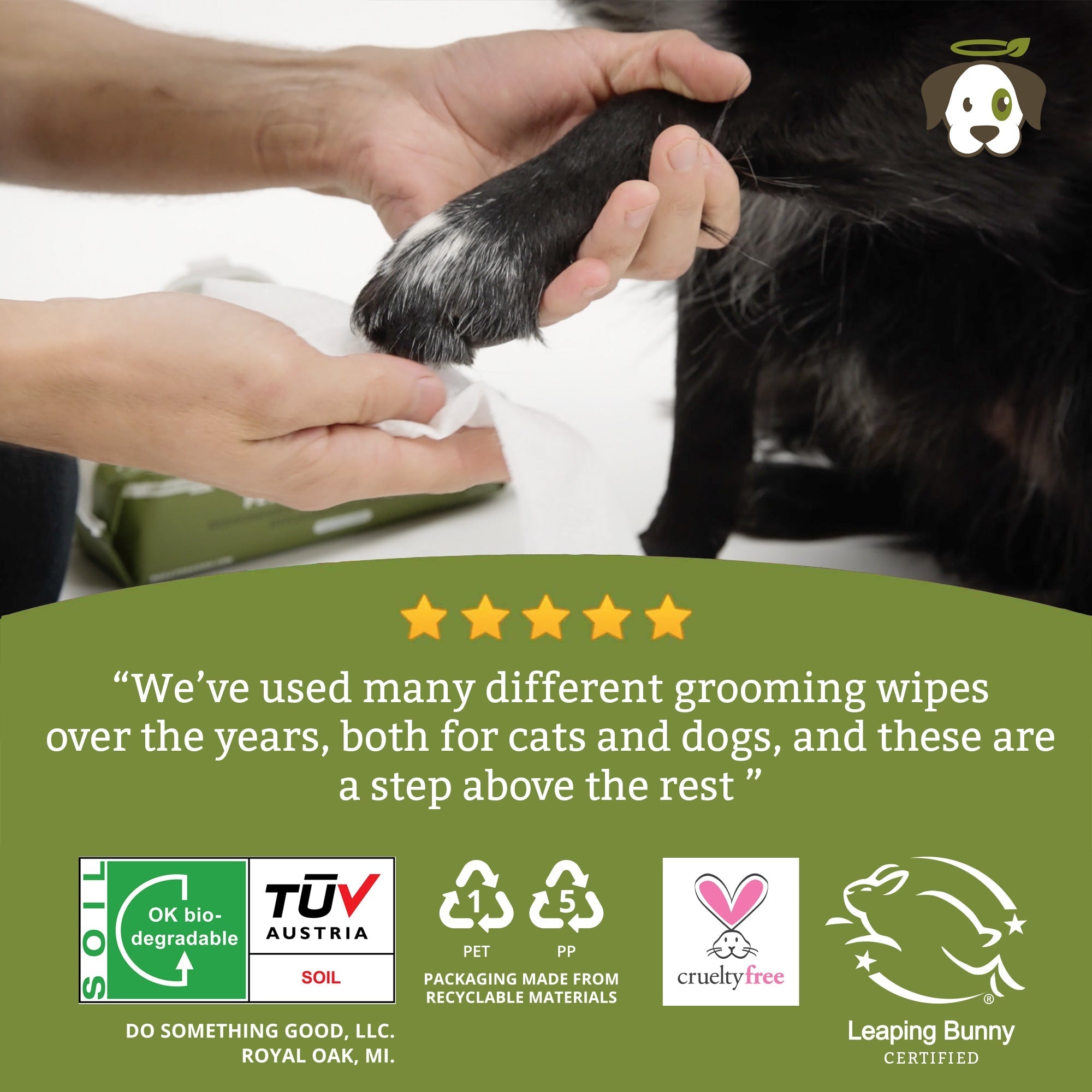 Biodegradable Grooming Wipes - 60 Wipes