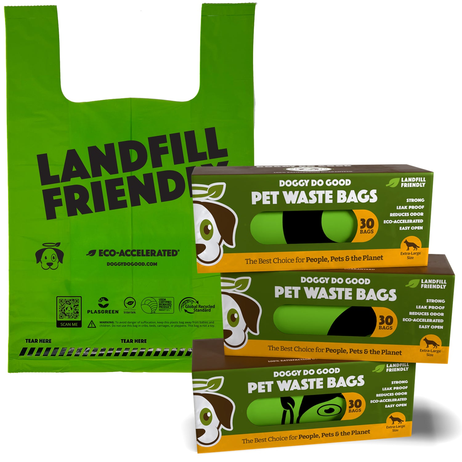 Landfill-Friendly Single Roll - 90 XL Bags w/ Handles