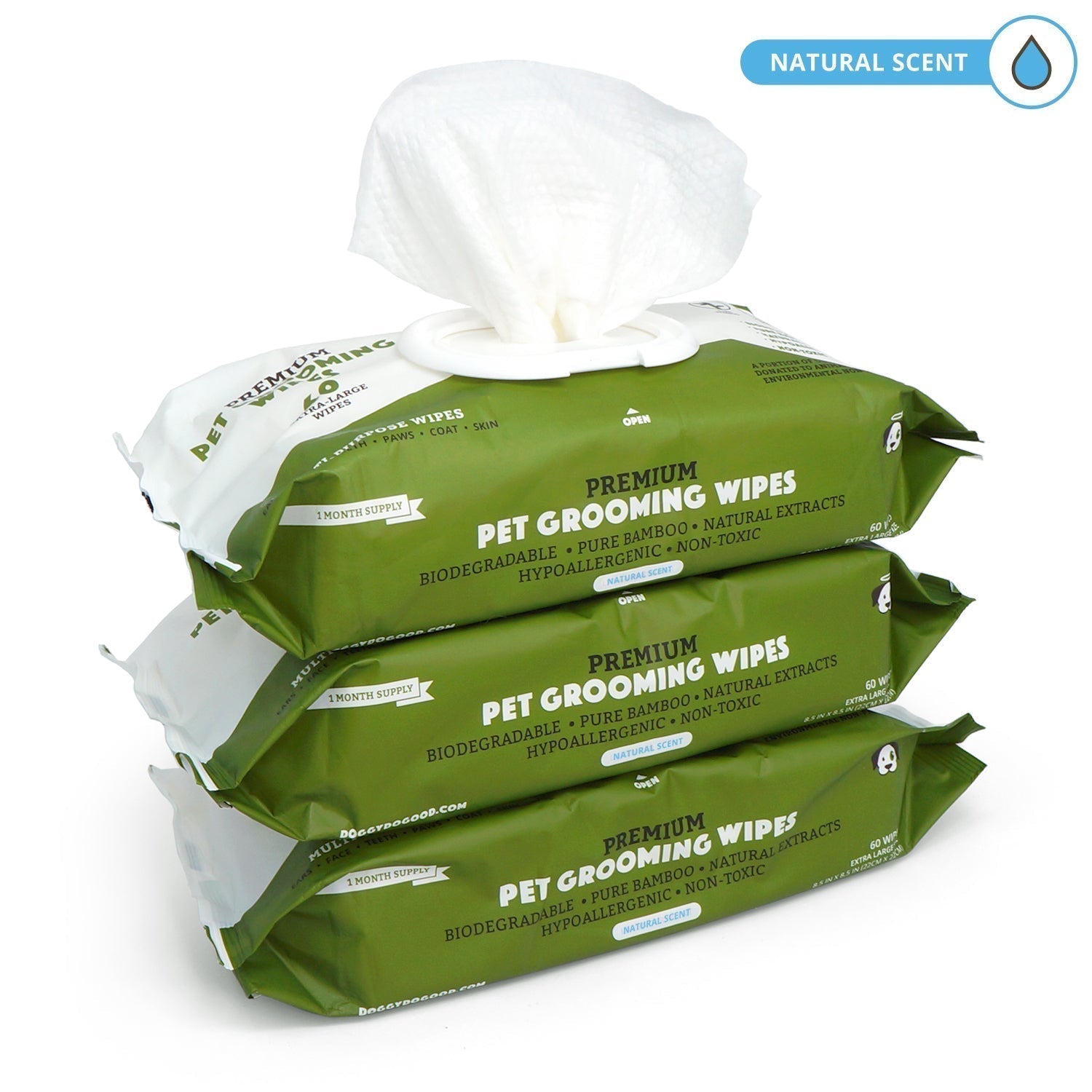 Biodegradable Grooming Wipes - Natural Scent (180 Count)