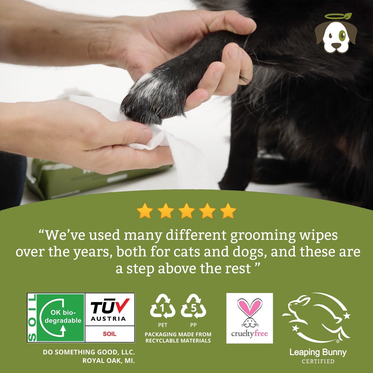 Biodegradable Grooming Wipes - Natural Scent (180 Wipes)